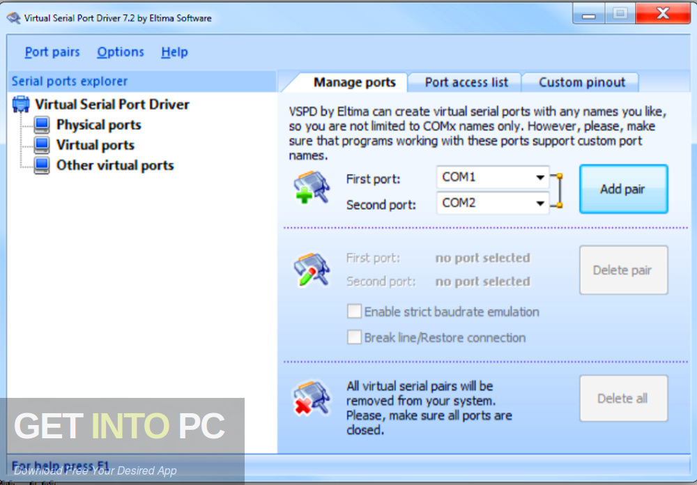 configure virtual serial port driver
